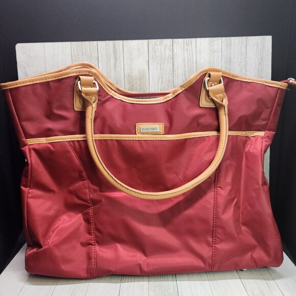 Ellen Tracy Laptop Tote Shoulder Handbag RED Zip Closure - Picture 1 of 8